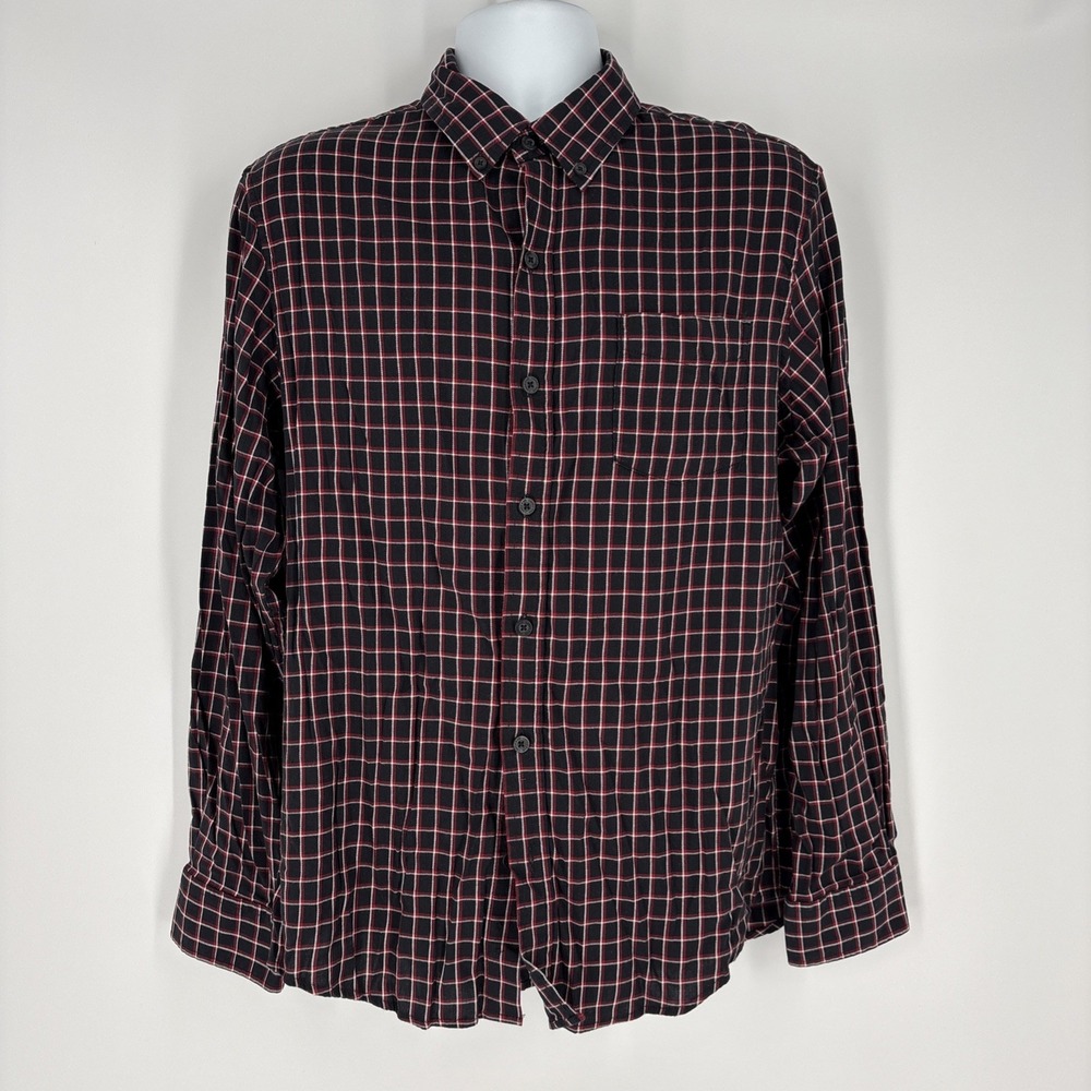 Lands End Shirt Mens Large Red Blue Plaid Button Down Outdoors